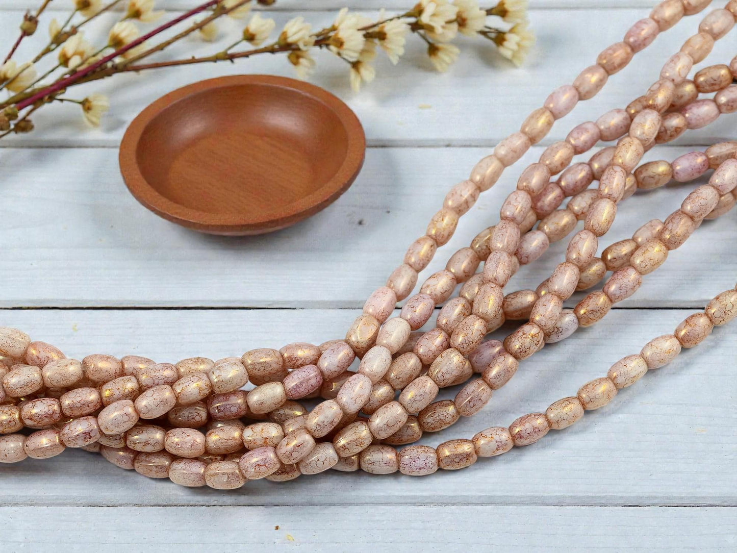 Czech Glass Rose Gold Pink Luster Petite Small Oval Rice Beads - 6x4mm - 50pcs - (2060)