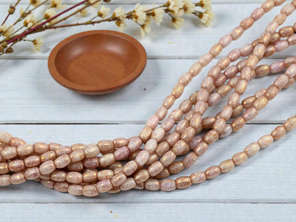 Czech Glass Rose Gold Pink Luster Petite Small Oval Rice Beads - 6x4mm - 50pcs - (2060)