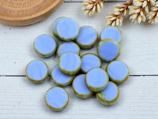 Czech Glass Beads - Picasso Beads - Table Cut Beads - Coin Beads - 12mm - 17pcs - (3531