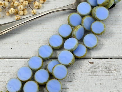 Czech Glass Beads - Picasso Beads - Table Cut Beads - Coin Beads - 12mm - 17pcs - (3531