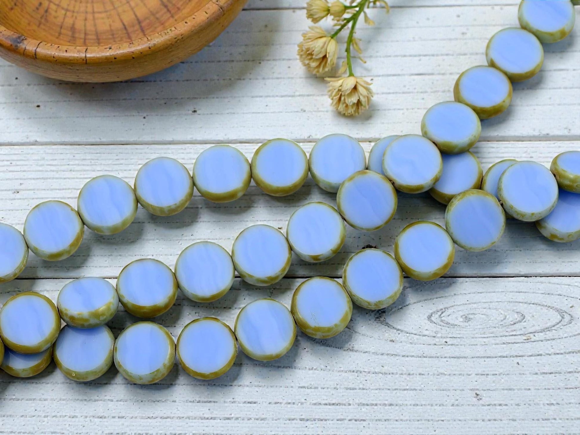 Czech Glass Beads - Picasso Beads - Table Cut Beads - Coin Beads - 12mm - 17pcs - (3531