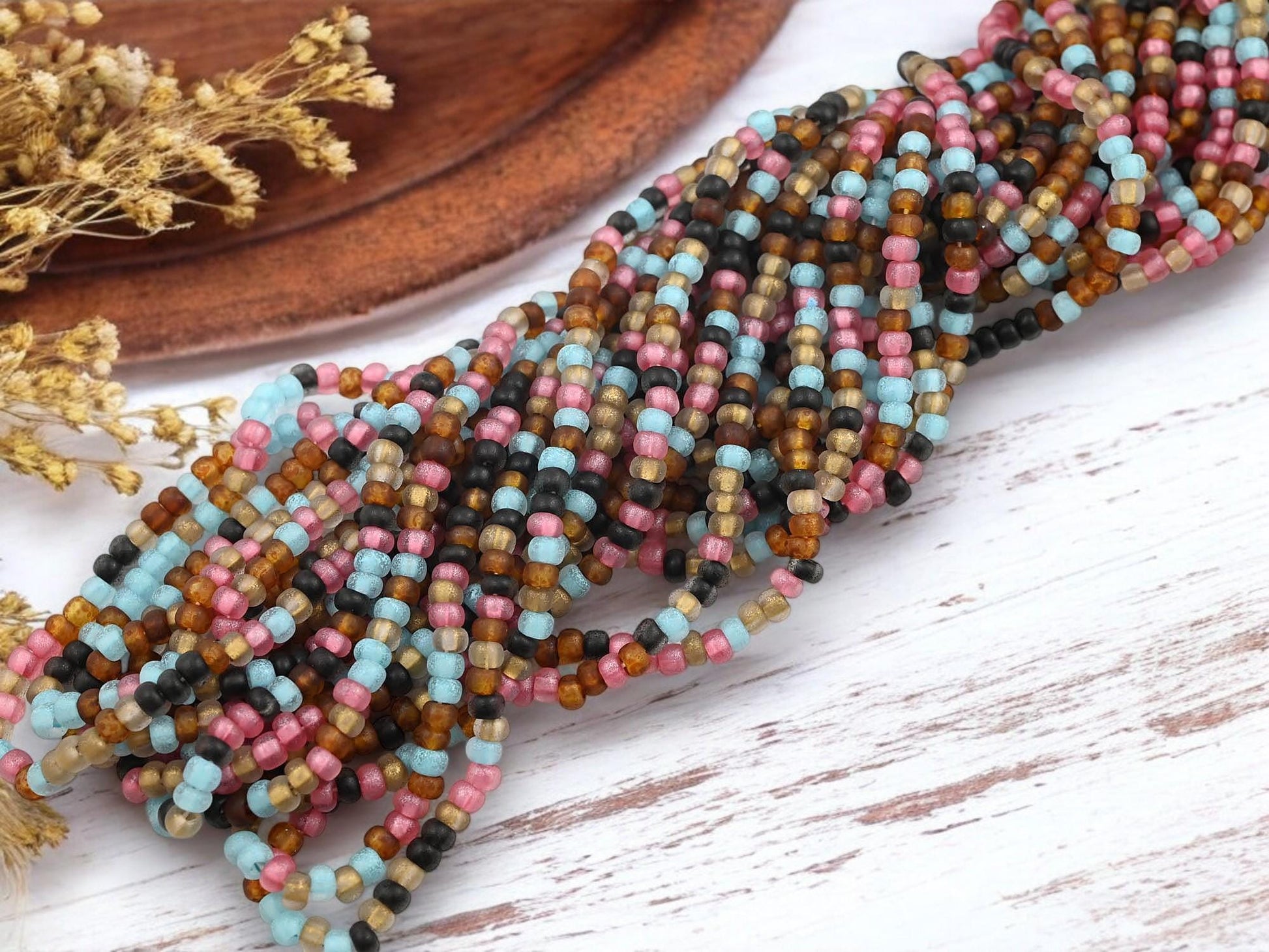 Picasso Seed Beads - Aged Picasso Beads - Czech Glass Beads - Size 5 Seed Beads - 5/0 - 21" Strand - (3882)