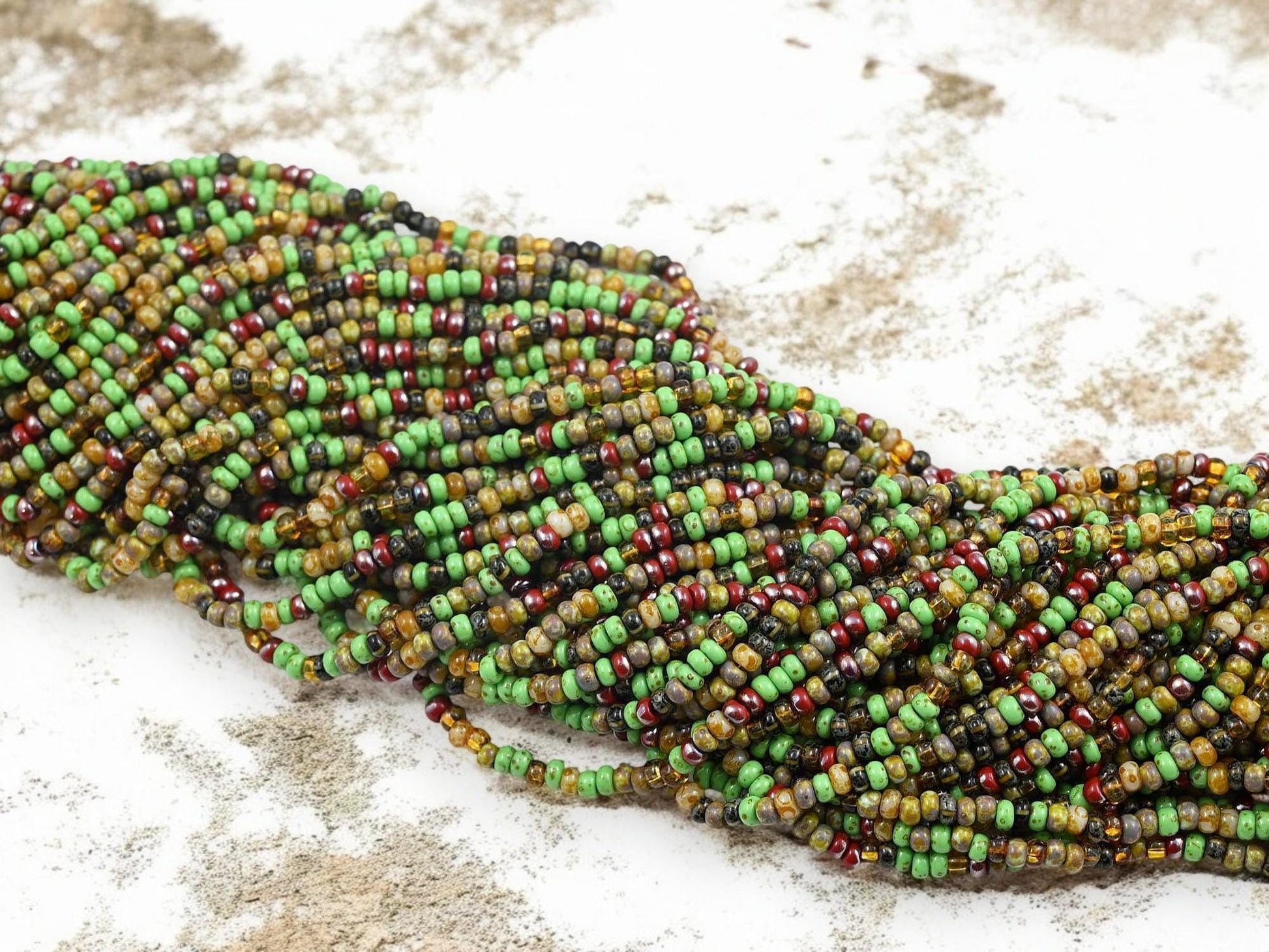 Picasso Seed Beads - Aged Picasso Beads - Czech Glass Beads - Size 8 Seed Beads - 8/0 - 21" Strand - (1808)