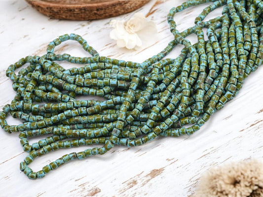 Aged Picasso Beads - Bugle Beads - Aged Picasso Beads - Czech Glass Beads - Seed Beads - 4mm - 20" Strand - (5337)