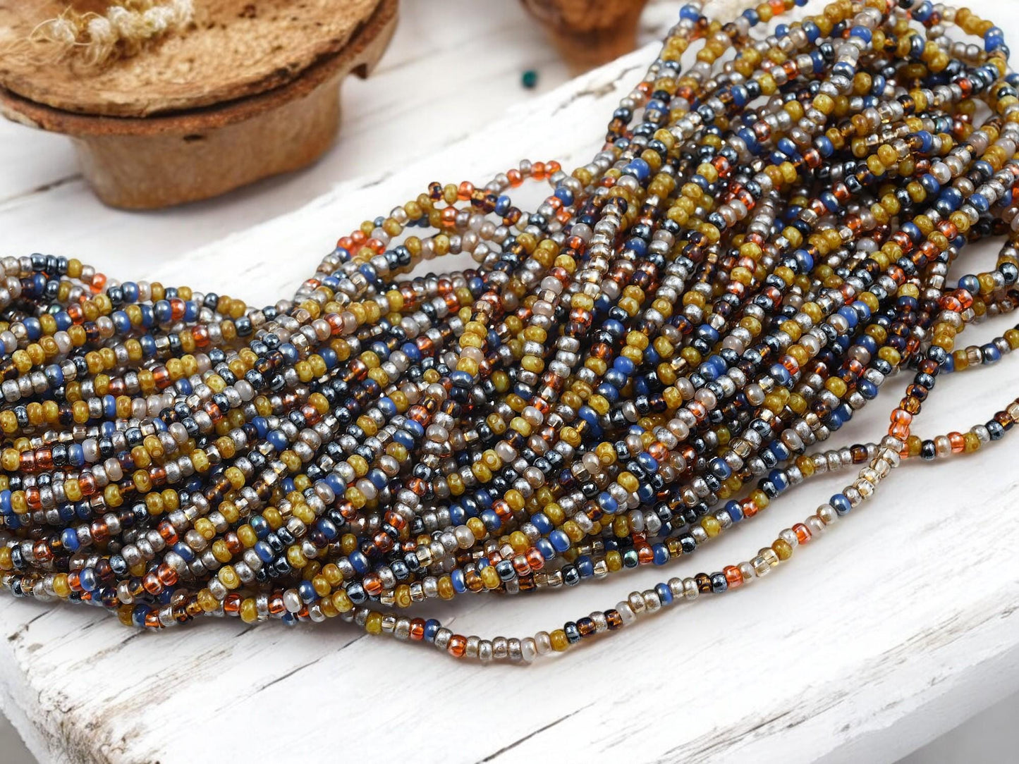 Picasso Seed Beads - Aged Picasso Beads - Czech Glass Beads - Size 8 Seed Beads - 8/0 - 20" Strand - (B384)