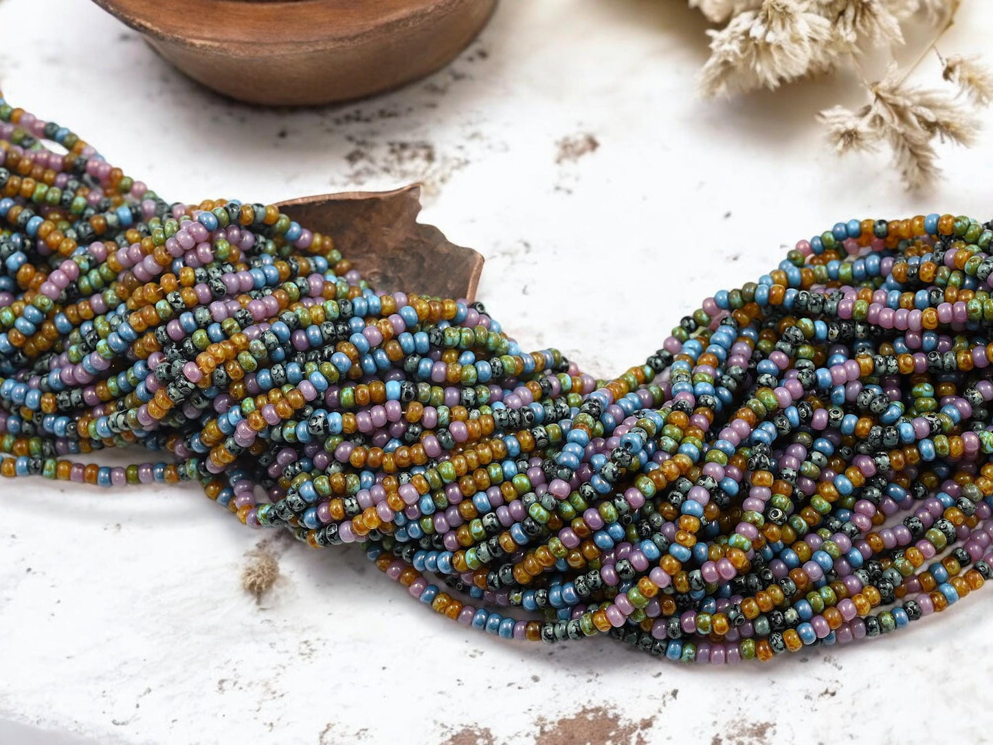 Picasso Seed Beads - Aged Picasso Beads - Czech Glass Beads - Size 8 Seed Beads - 8/0 - 21" Strand - (5642)