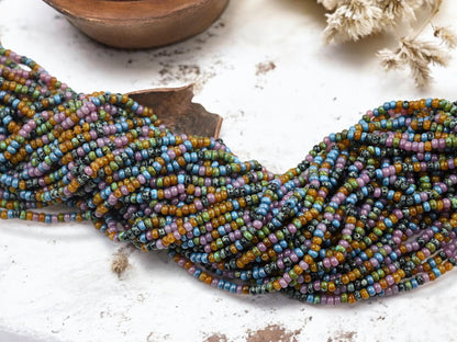 Picasso Seed Beads - Aged Picasso Beads - Czech Glass Beads - Size 8 Seed Beads - 8/0 - 21" Strand - (5642)