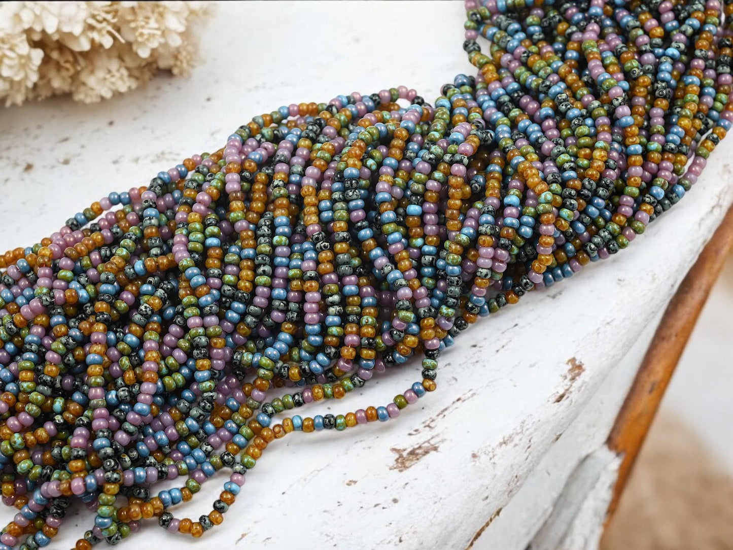 Picasso Seed Beads - Aged Picasso Beads - Czech Glass Beads - Size 8 Seed Beads - 8/0 - 21" Strand - (5642)