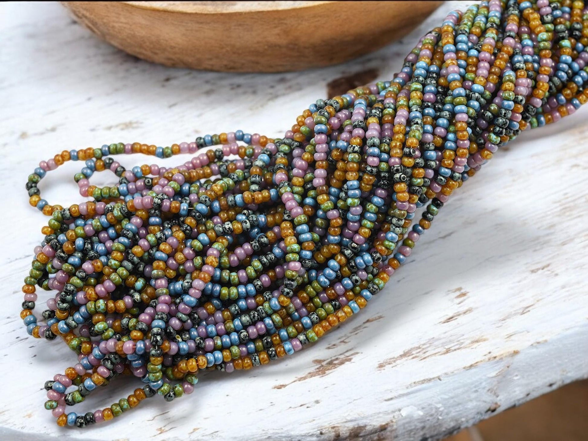 Picasso Seed Beads - Aged Picasso Beads - Czech Glass Beads - Size 8 Seed Beads - 8/0 - 21" Strand - (5642)