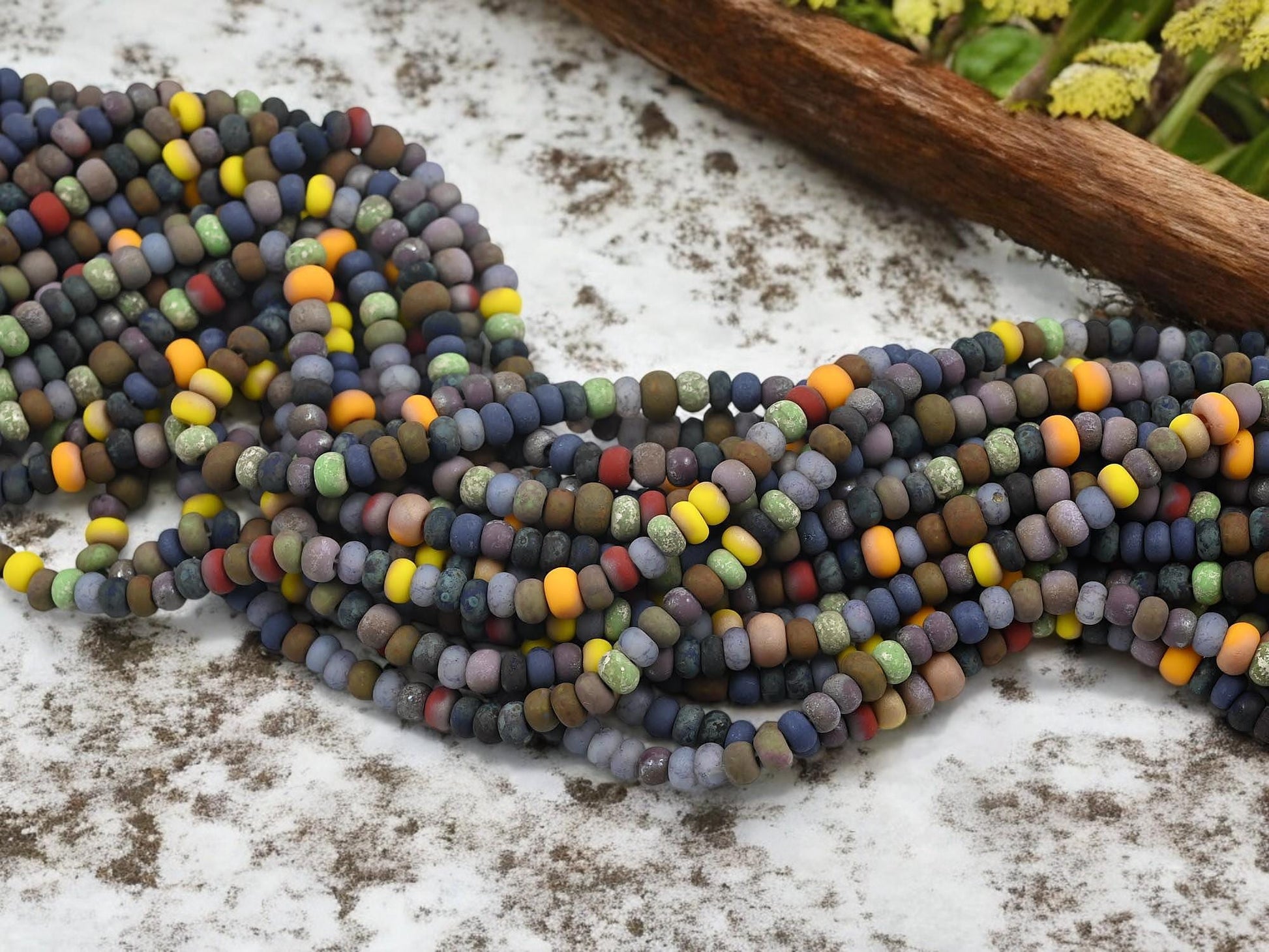 Picasso Seed Beads - Aged Picasso Beads - Czech Glass Beads - Size 5 Seed Beads - 5/0 - 21" Strand - (4372)