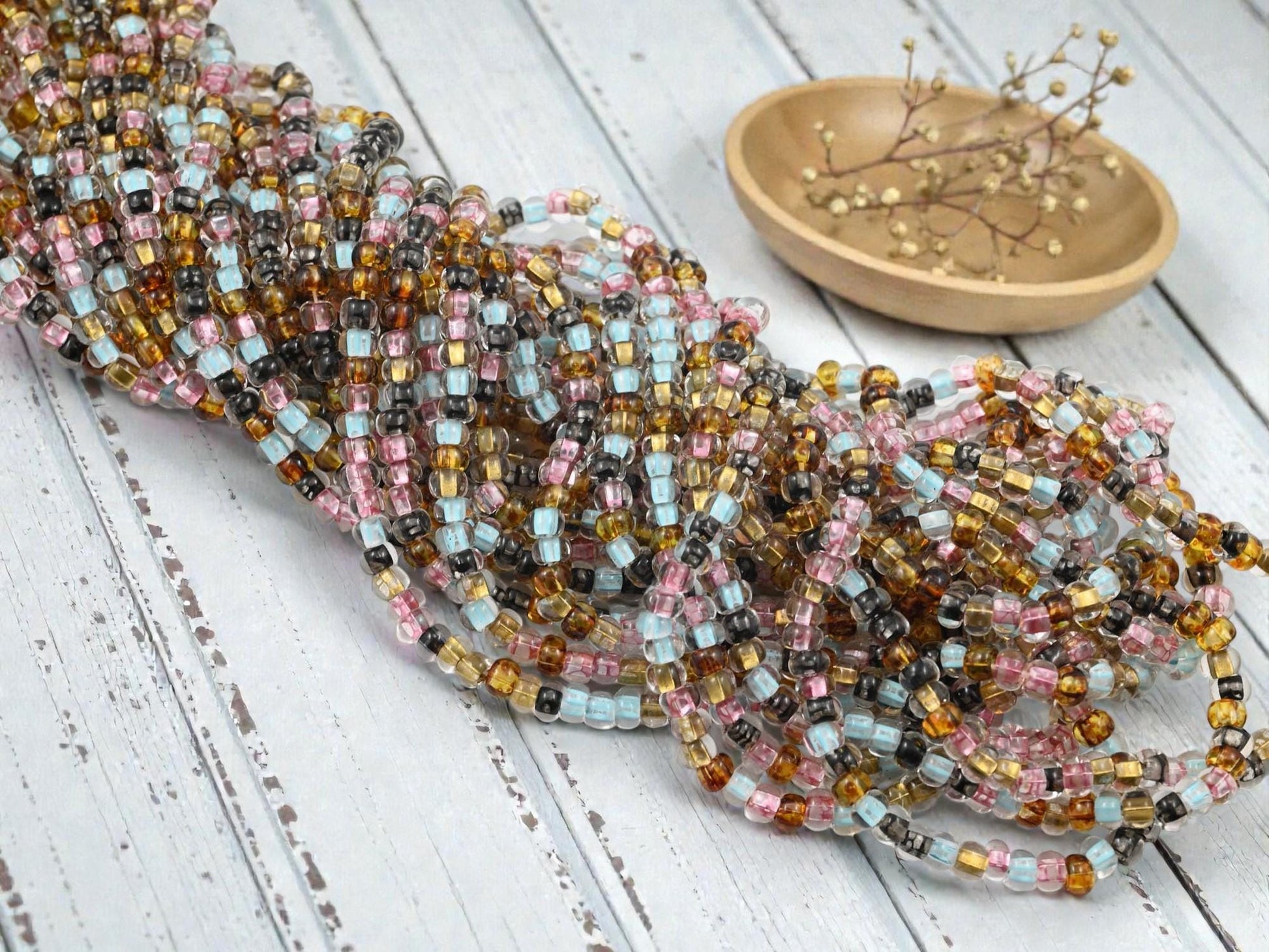 Seed Beads - Aged Picasso Beads - Czech Glass Beads - Size 5 Seed Beads - 5/0 - 21" Strand - (B998)