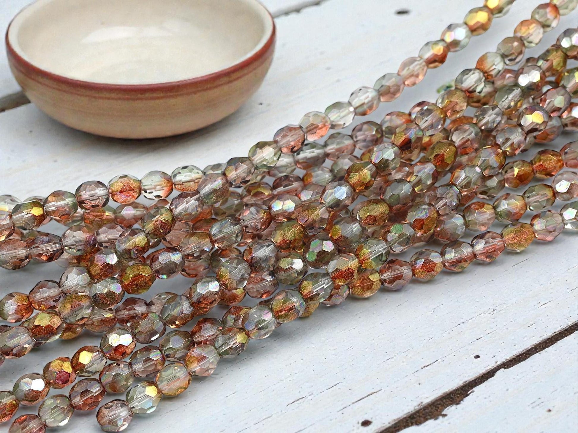 Czech Glass Beads - Fire Polished Beads - Rose Gold - Round Beads - 7mm - 29pcs - (B636)