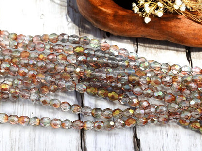 Czech Glass Beads - Fire Polished Beads - Rose Gold - Round Beads - 7mm - 29pcs - (B636)