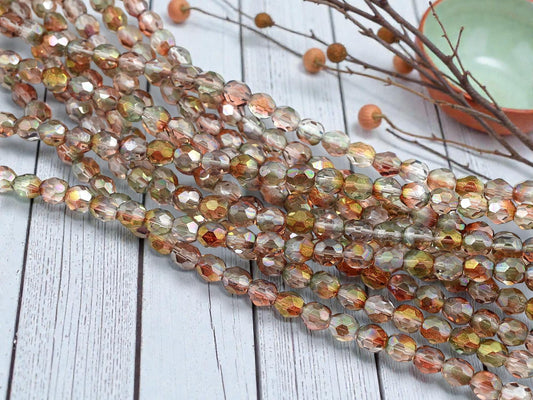 Czech Glass Beads - Fire Polished Beads - Rose Gold - Round Beads - 7mm - 29pcs - (B636)