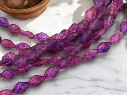 Czech Glass Beads - Fuchsia Pink + Purple - Picasso Beads - 19x13mm - 12pcs - (224)