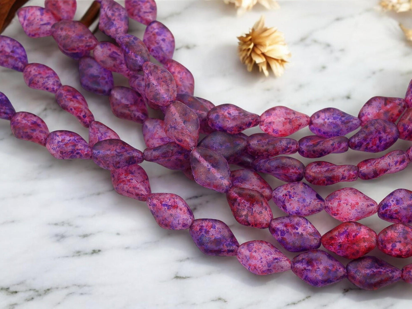 Czech Glass Beads - Fuchsia Pink + Purple - Picasso Beads - 19x13mm - 12pcs - (224)