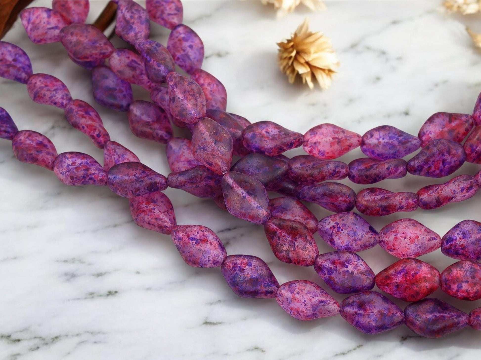 Czech Glass Beads - Fuchsia Pink + Purple - Picasso Beads - 19x13mm - 12pcs - (224)