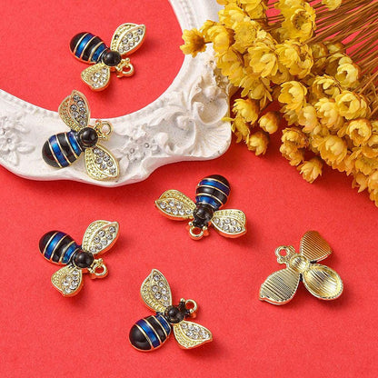 Enamel Bee Charms - Gold Plated Bumble Bee, 15x12mm - 10pcs - (B222)