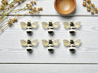 Enamel Bee Charms - Gold Plated Bumble Bee, 15x12mm - 10pcs - (3435)