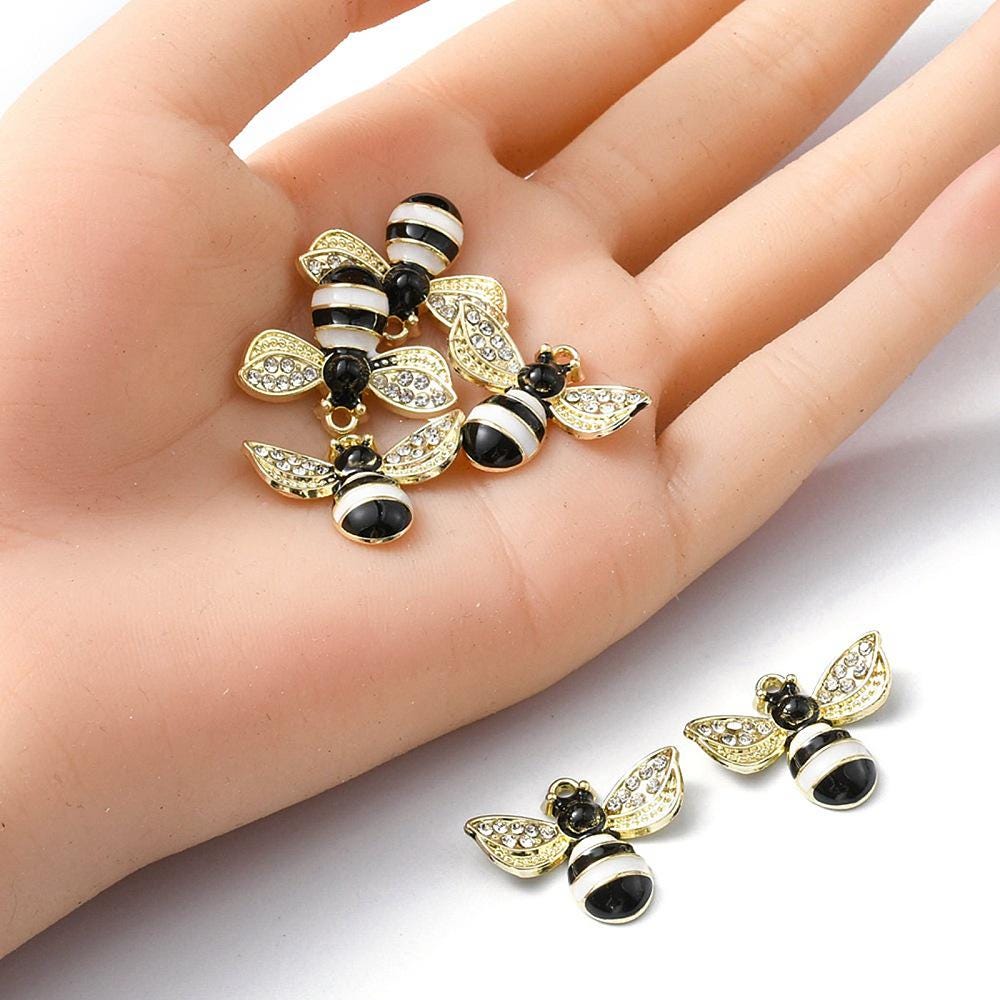 Enamel Bee Charms - Gold Plated Bumble Bee, 15x12mm - 10pcs - (3435)