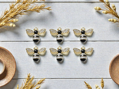 Gold Plated Bumble Bee Enamel Charms - 15x12mm - 10pcs - (5603)
