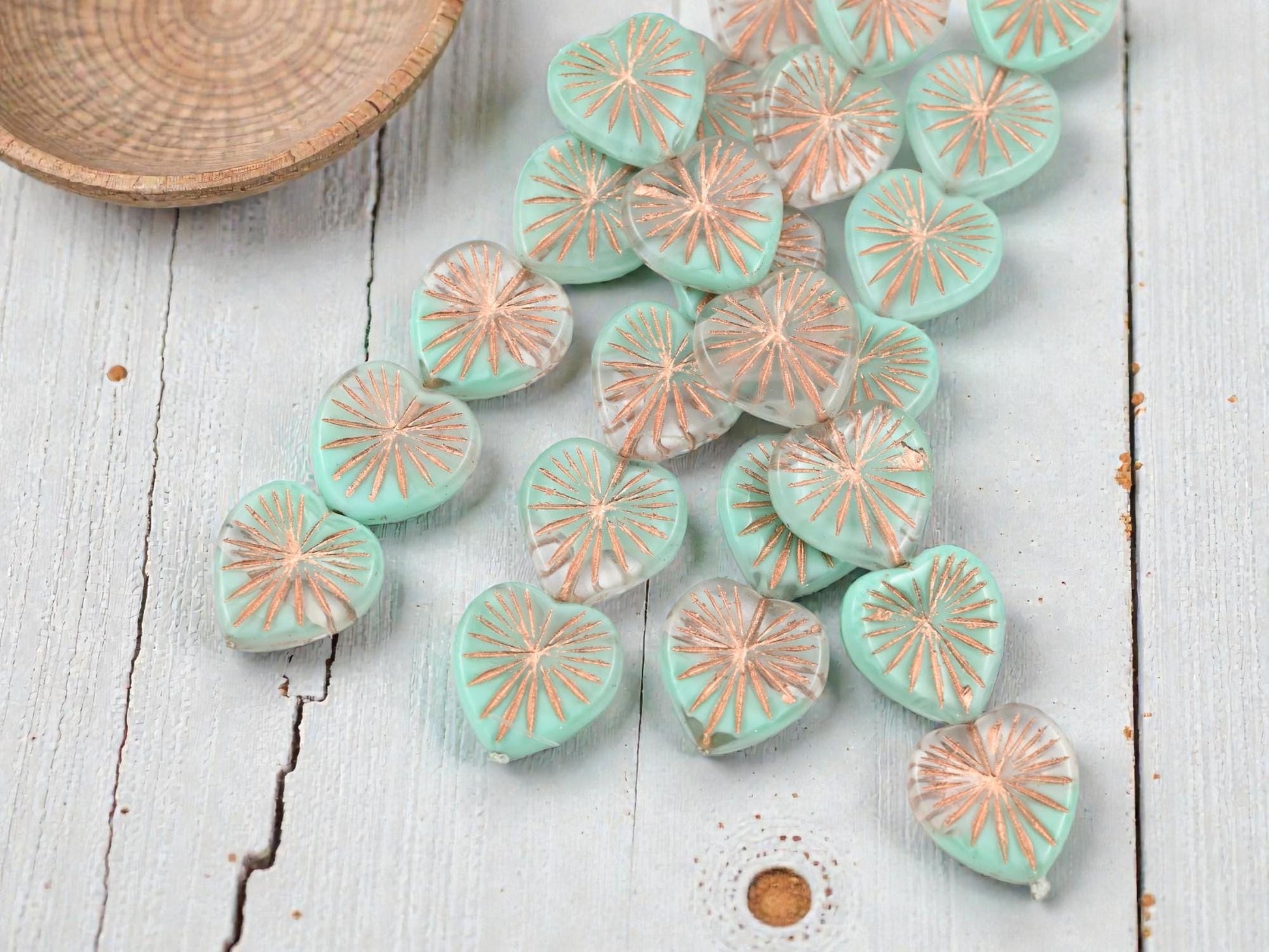 Czech Glass Beads - Heart Beads - New Czech Beads - Focal Beads - 18mm - 6pcs - (2612)