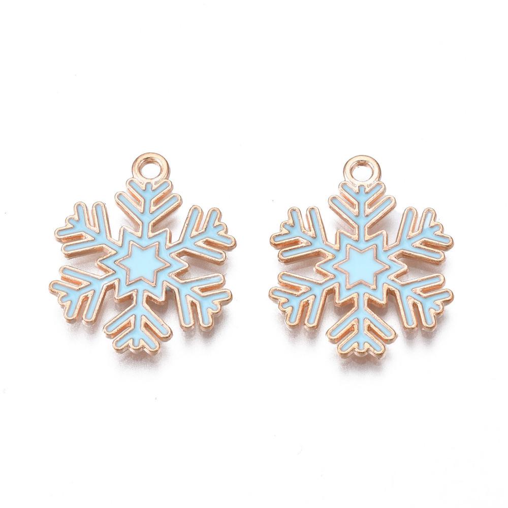 Metal Charms - Snowflake Charms - Christmas Charms - Holiday Charms - Enamel Charms - 5pcs - 22x18mm - (511)