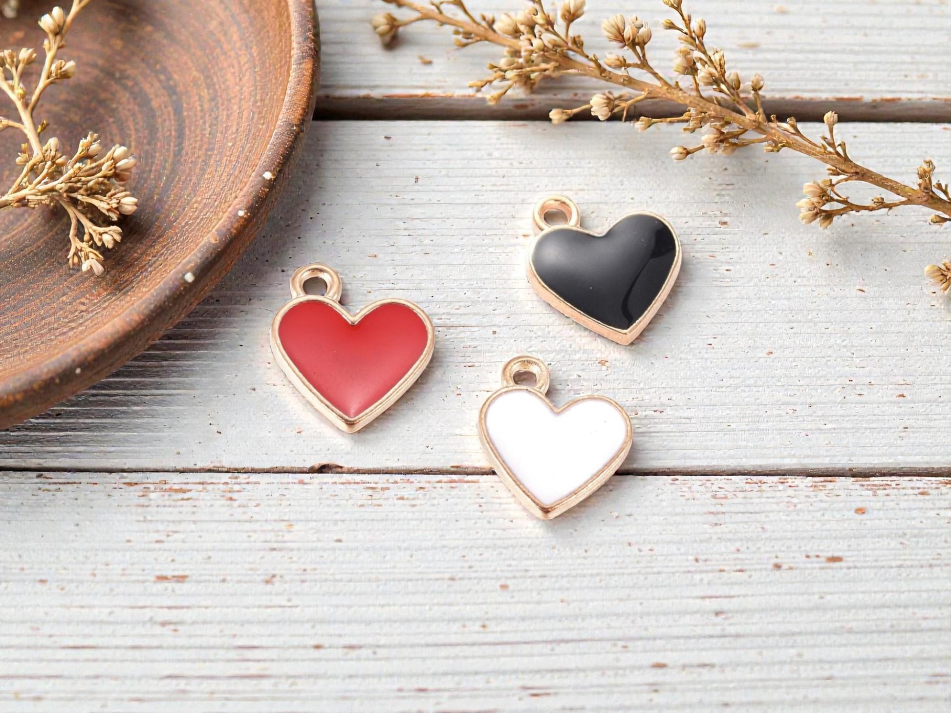 Heart Charms - Metal Charms - Enamel Charms - 10pcs - 13x11mm - (1084)