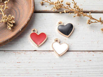 Heart Charms - Metal Charms - Enamel Charms - 10pcs - 13x11mm - (1084)