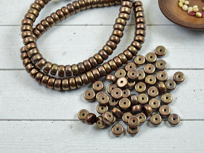 *50* 6x3mm Bronze Washed Opaque Red Heishi Beads