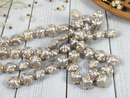 Silver Beads - Flower Beads - Czech Glass Beads - Picasso Beads - 11mm - 10pcs - (1868)