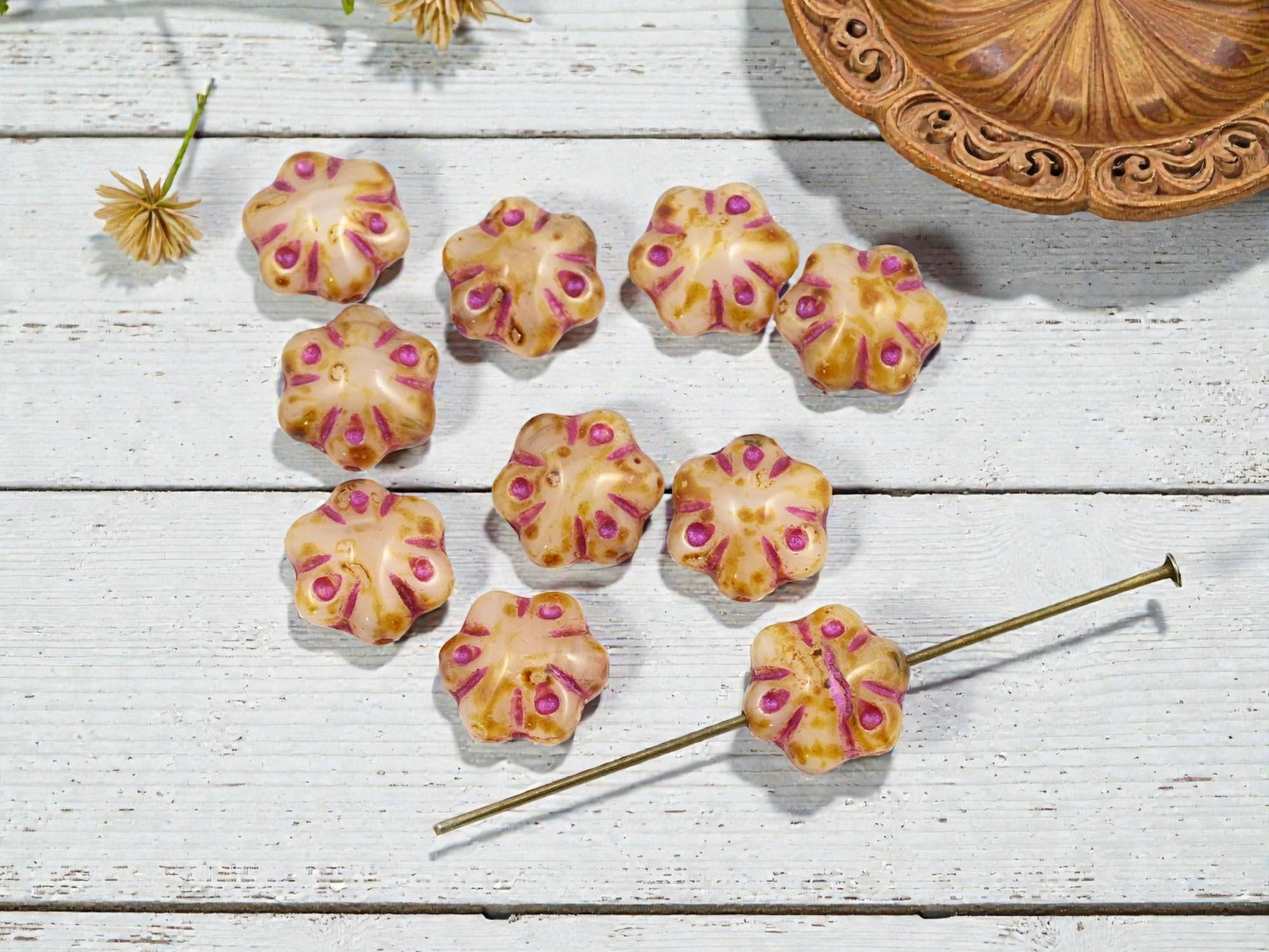 Picasso Beads - Flower Beads - Czech Glass Beads - Floral Beads - 11mm - 10pcs - (1256)