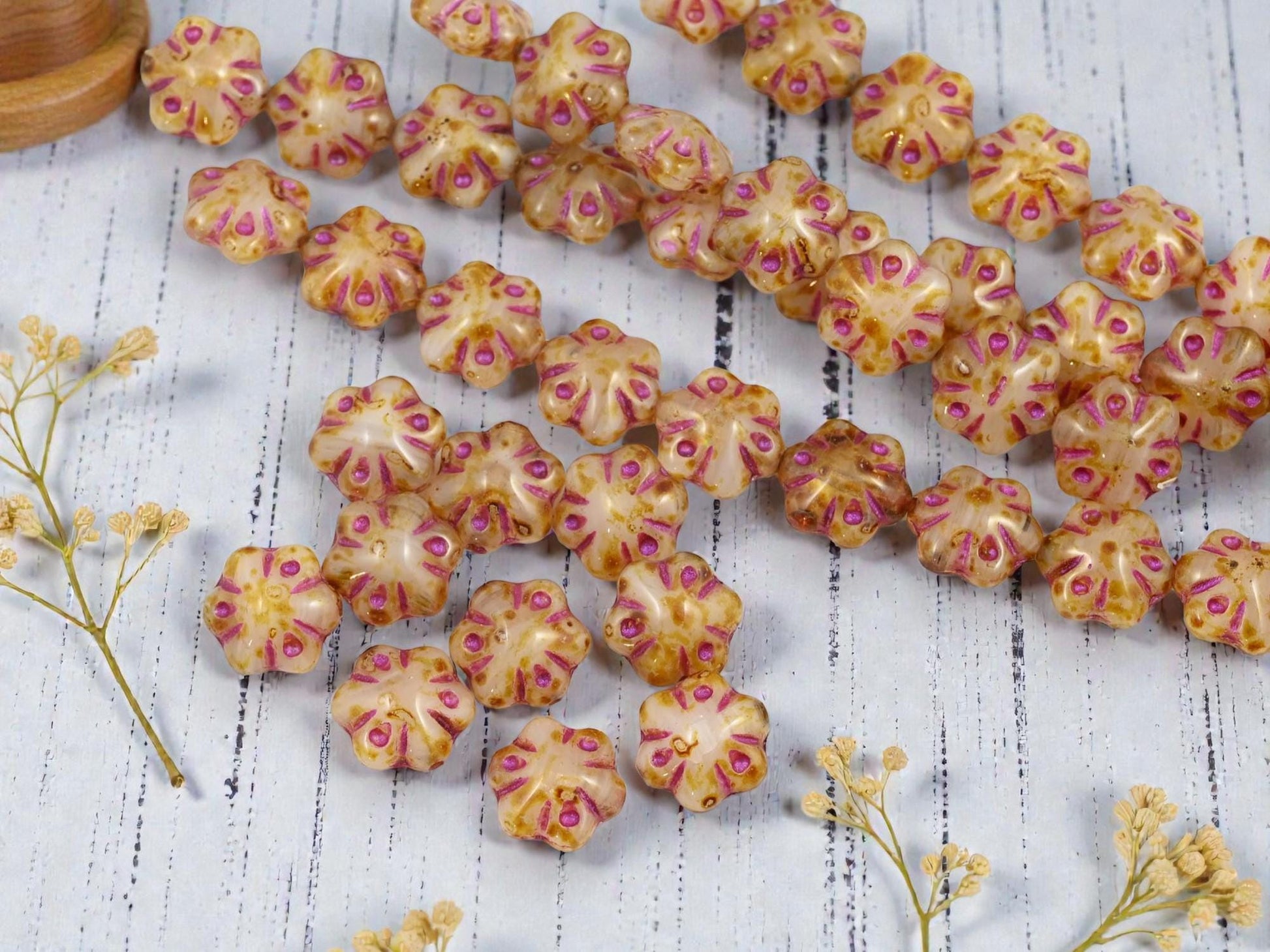 Picasso Beads - Flower Beads - Czech Glass Beads - Floral Beads - 11mm - 10pcs - (1256)