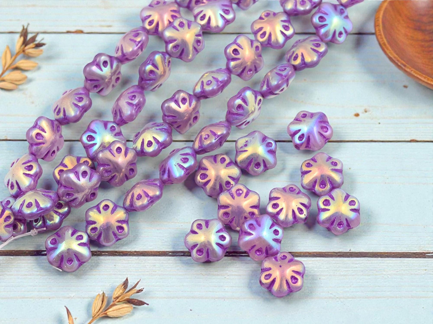 Czech Glass Beads - Flower Beads - Picasso Beads - Floral Beads - 11mm - 10pcs - (1930)
