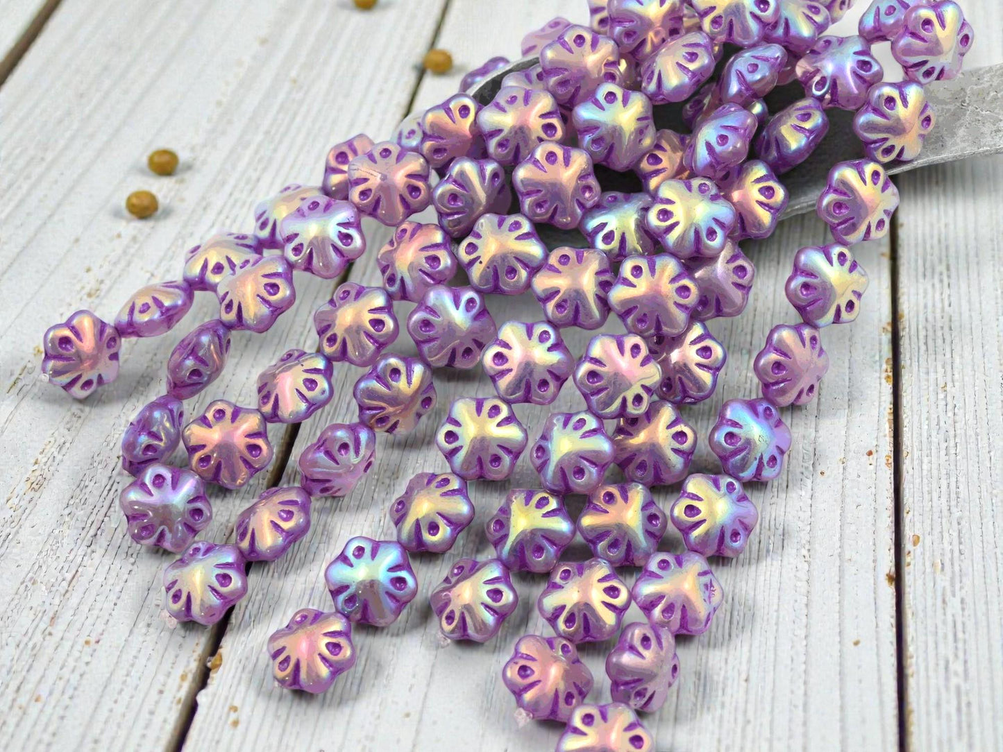 Czech Glass Beads - Flower Beads - Picasso Beads - Floral Beads - 11mm - 10pcs - (1930)