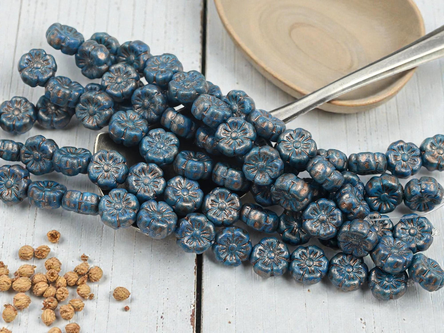 Czech Glass Beads - Flower Beads - Hawaiian Hibiscus Flower Beads - Picasso Beads - 8mm - 12pcs - (565)