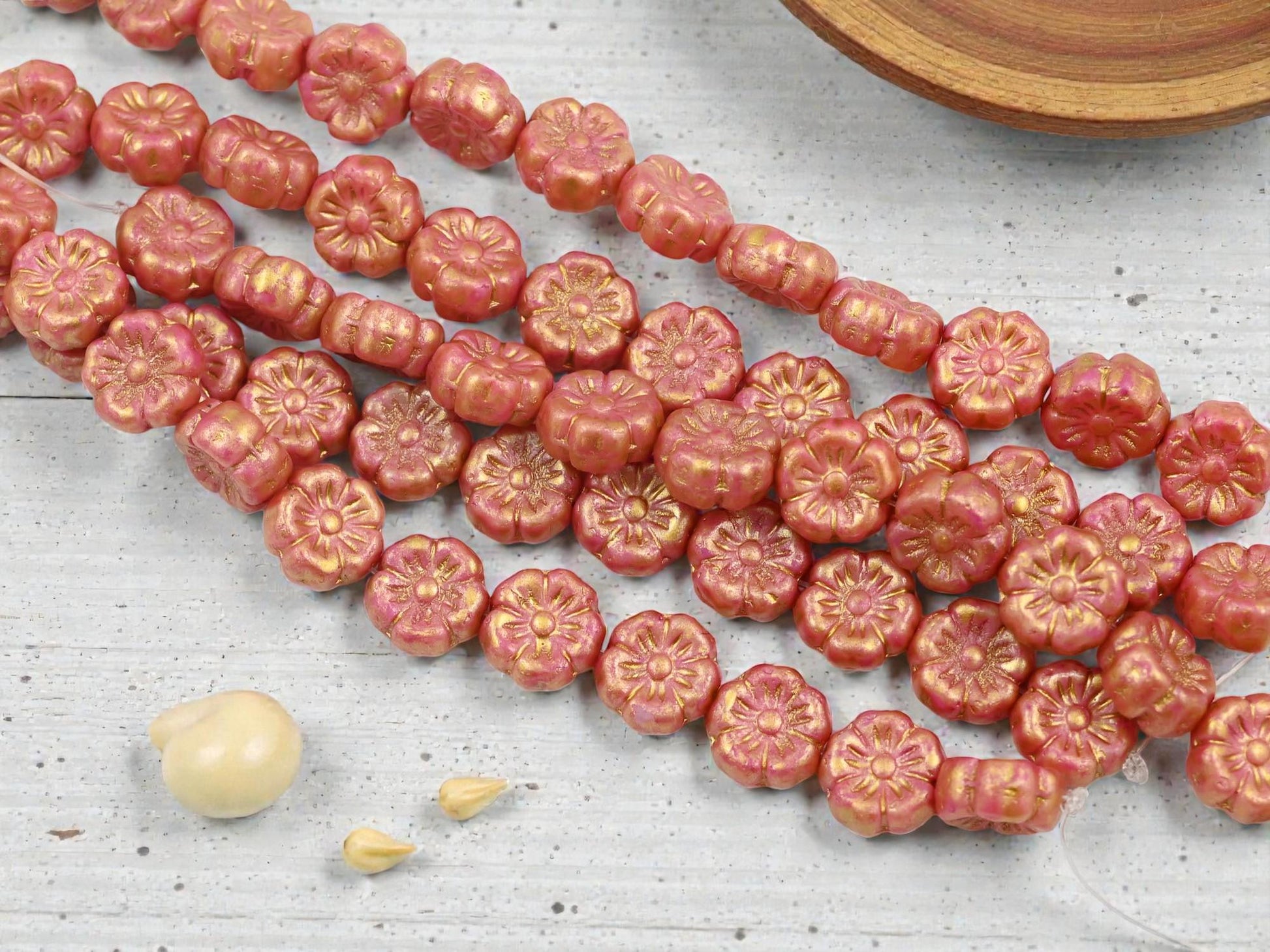 Czech Glass Beads - Flower Beads - Hawaiian Hibiscus Flower Beads - Picasso Beads - 8mm - 12pcs - (3374)