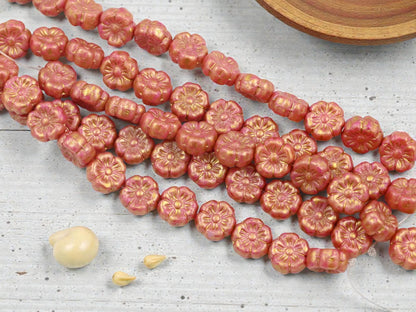 Czech Glass Beads - Flower Beads - Hawaiian Hibiscus Flower Beads - Picasso Beads - 8mm - 12pcs - (3374)