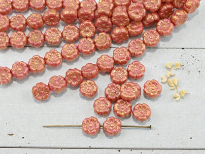Czech Glass Beads - Flower Beads - Hawaiian Hibiscus Flower Beads - Picasso Beads - 8mm - 12pcs - (3374)
