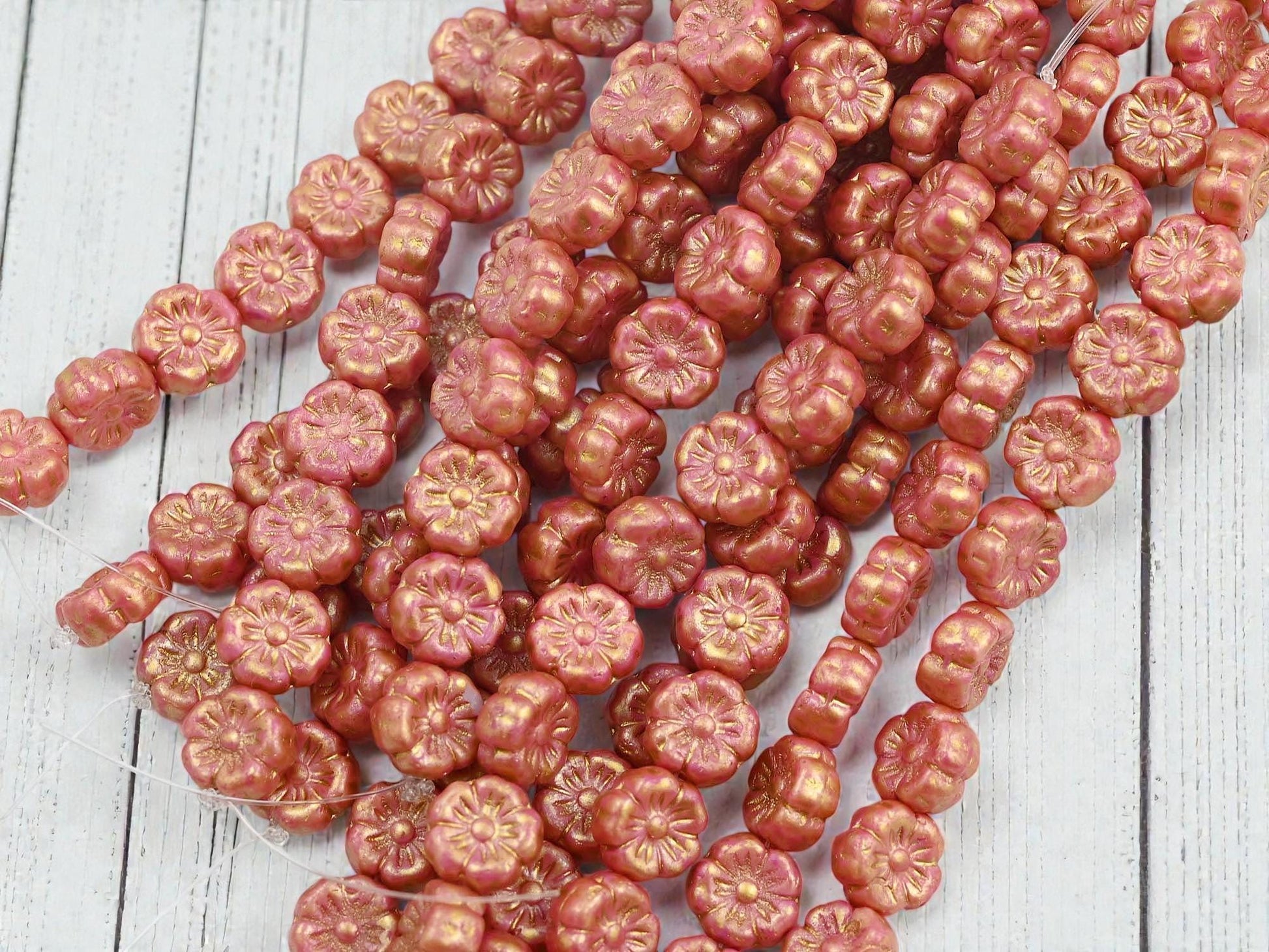 Czech Glass Beads - Flower Beads - Hawaiian Hibiscus Flower Beads - Picasso Beads - 8mm - 12pcs - (3374)