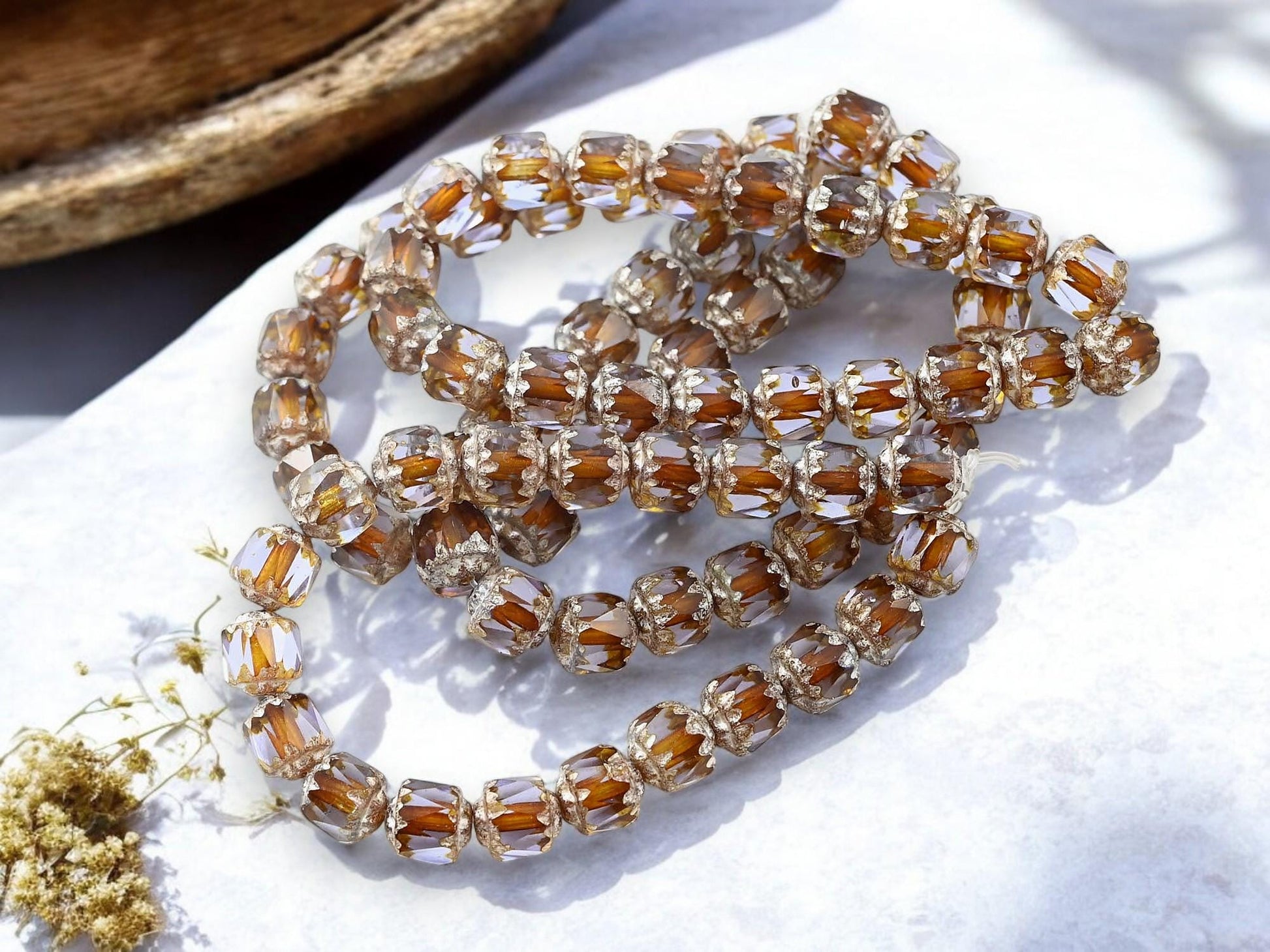 *20* 6mm Antique Silver Washed Thistle Cathedral Beads