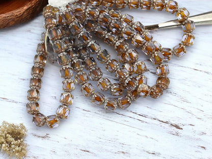 *20* 6mm Antique Silver Washed Thistle Cathedral Beads