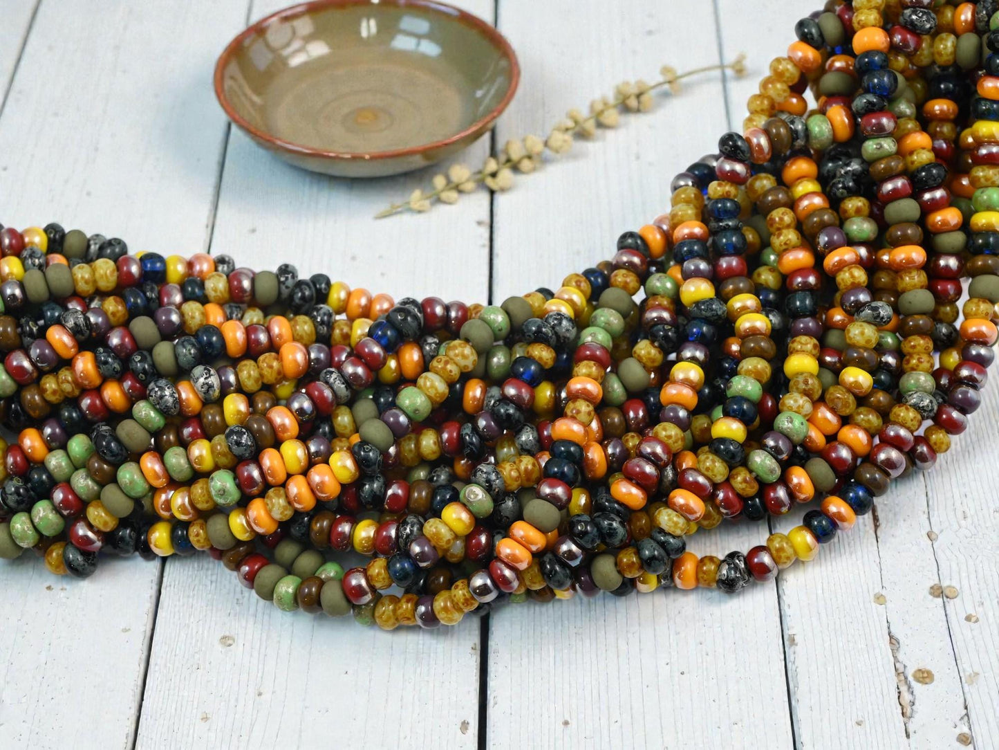 Picasso Seed Beads - Aged Picasso Beads - Czech Glass Beads - Size 5 Seed Beads - 5/0 - 20" Strand - (A603)