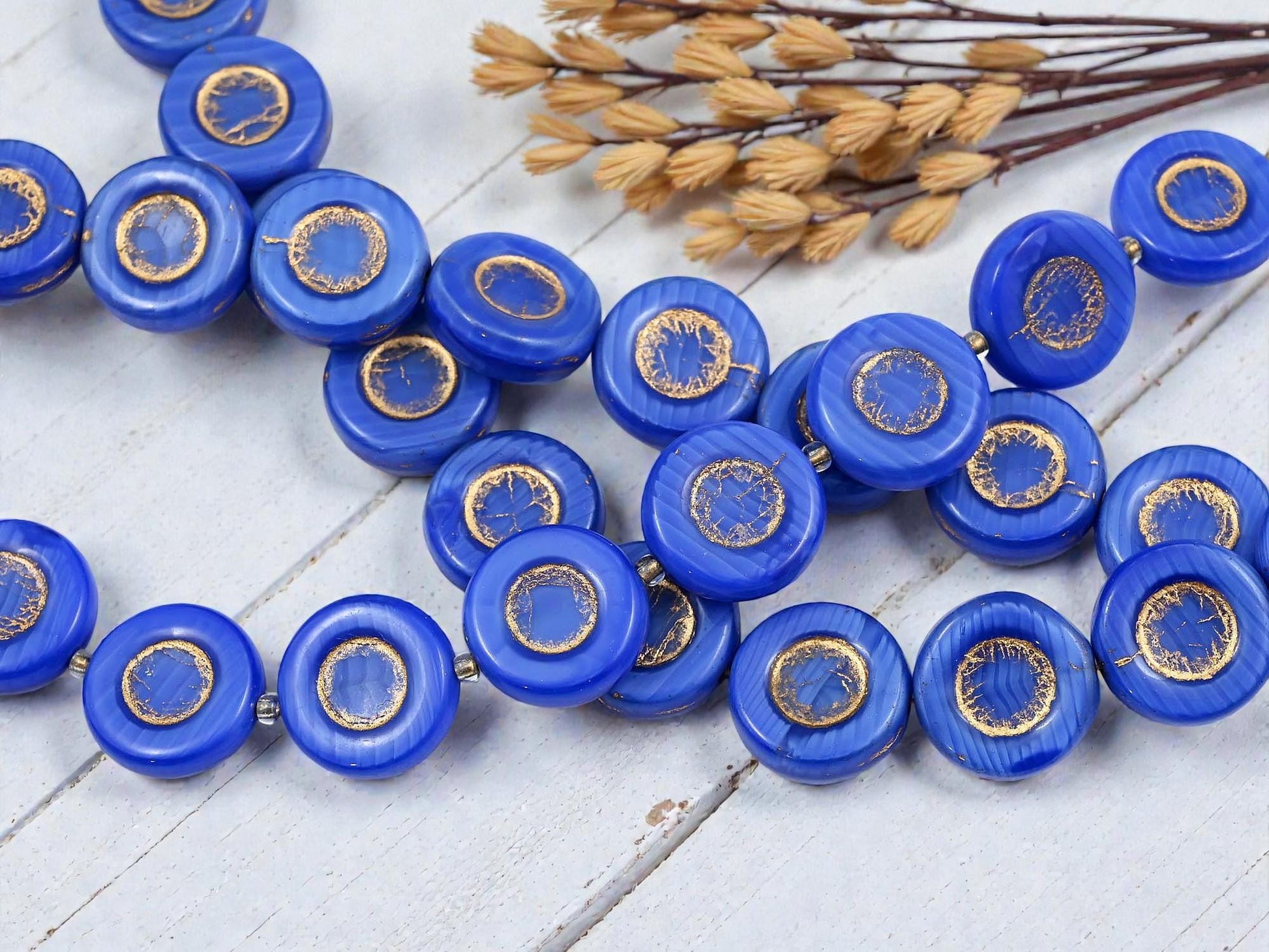 Czech Glass Beads - Old Stock Beads - Coin Beads - Vintage Beads - 15mm - 13pcs - (6113)