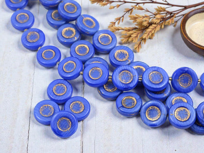 Czech Glass Beads - Old Stock Beads - Coin Beads - Vintage Beads - 15mm - 13pcs - (6113)