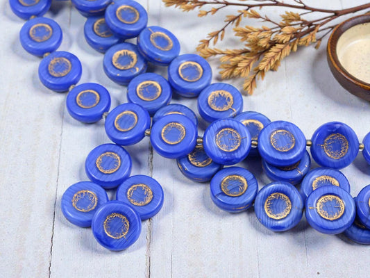 Czech Glass Beads - Old Stock Beads - Coin Beads - Vintage Beads - 15mm - 13pcs - (6113)