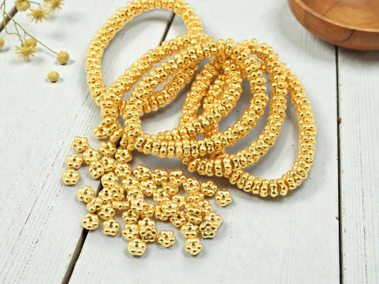 Gold Spacers - Daisy Beads - Czech Glass Beads - Flower Beads - Forget Me Not Beads - Spacer Beads - 5mm - 50pcs - (3609)