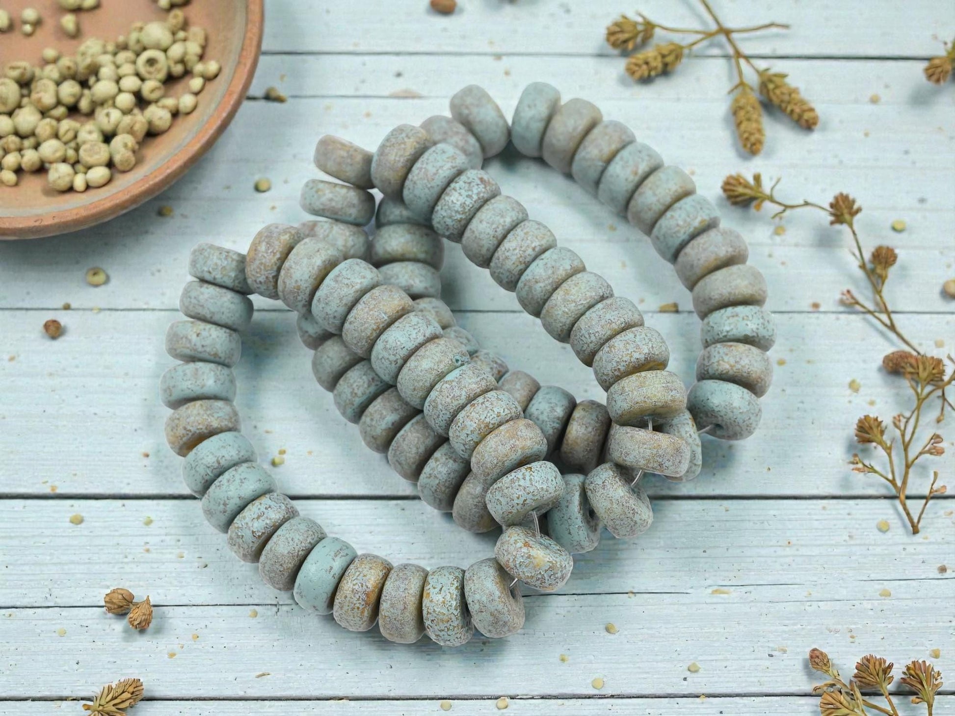Heishi Beads - Czech Glass Beads - Spacer Beads - Picasso Beads - Rondelle Beads - 8x4mm - 25pcs - (6178)