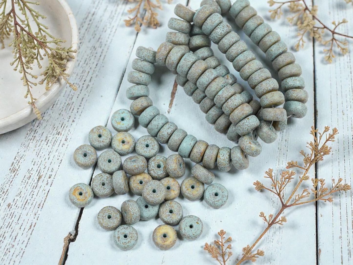 Heishi Beads - Czech Glass Beads - Spacer Beads - Picasso Beads - Rondelle Beads - 8x4mm - 25pcs - (6178)