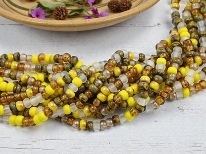 Czech Glass Beads - Picasso Seed Beads - Aged Picasso Beads - Size 2 Seed Beads - 2/0 - 20" Strand - (A133)